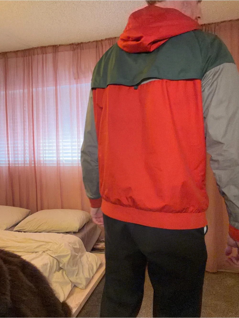 Nike Red, Gray & Green Colorblock Men's Windbreaker Jacket